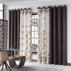 Cortina Para Sala Estampada 3,00x2,50 Marrom Ruanda Sultan