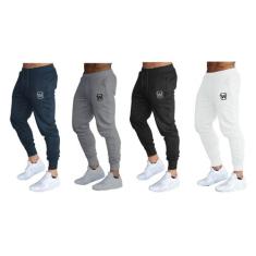 Kit 04 calças de moletom masculina slim sport academia wooks, G, Cinza