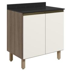 Balcão para Cooktop Com Tampo 80cm Maly N03 Carvalho/Off White - Mpoze