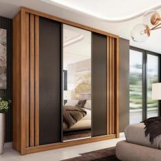 Guarda Roupa Espelhado 3 Portas Oba Amêndola Nude Preto - CasaH