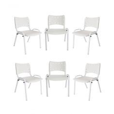 Kit 6 Cadeiras Iso Para Escola Escritório Comércio Branca Base Branca