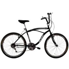 Bicicleta Masculina 26 Beach Preta de 18 Velocidades com Aros duplos e Pneus Slik - Dalannio Bike