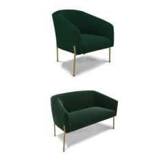 Sofá Namoradeira e Poltrona Pé Ferro Dourado Stella Bouclê Verde D03 -