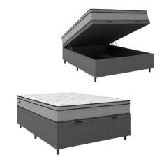 Cama Box Baú Casal Colchão Molas Ensacadas Mirage 138x188x65cm Cinza/B