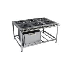 Fogão Industrial 6 Bocas 40x40 com Forno Aço Inox Metalmaq