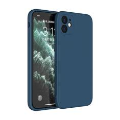 Capa de telefone preta de silicone líquido para iPhone 13 12 11 14 Pro XS Max XR X 8 7 6S 6 Plus SE 2020 Capa traseira macia para proteção de câmera, azul marinho, para iPhone XR