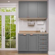 Cozinha Modulada 2 Peças com Balcão e Armário Aéreo Arizona CabeCasa MadeiraMadeira Branco/Cinza