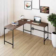 Mesa de Escritório em L Estilo Industrial 135x140cm Active Nogal/Preto