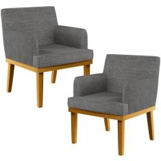 Kit 02 Poltronas Decorativas Para Sala de Estar Beatriz W01 Linho Cinz