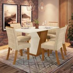 Conjunto Sala de Jantar Mesa 160 Cm Tampo MDF com Vidro 6 Cadeiras Jua