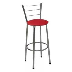 Banqueta Alta Cromada com Encosto Assento Vermelho - Jaddi