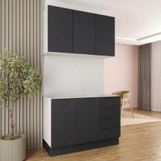 Cozinha Modulada 2 Peças sem Tampo com Rodapé 1 Aéreo e 1 Balcão Ipanema Cabecasa Madeiramadeira Grafite Trama