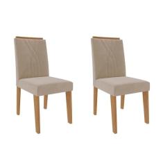 Cadeira Sala de Jantar Nicole Kit 2 Un Savana-Nature/Suede Nude Bege - Cimol