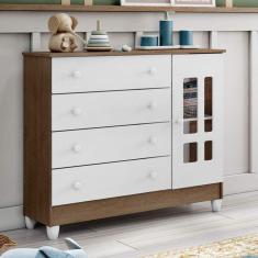 Cômoda Infantil 1 Porta 4 Gavetas Ariel Carolina Baby Amadeirado Rústico