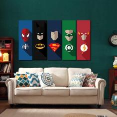 Quadro Super Liga Da Justiça 5 Peças 150 X 65cm Tecido