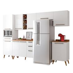 Armário De Cozinha Completa Com Adega 9 Portas 4 Gavetas Favorita Branco / Natura