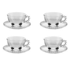 Conjunto De 4 Xícaras De Chá Com Pires 200 Ml Cristal Wolff