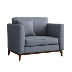 Poltrona Beny Pés e Base em Madeira Linho Cotton Cinza