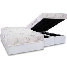 Conjunto Box Baú Queen: Colchão Espuma Luckspuma D45 Gran Luck + Base CRC Courano White(158x198)
