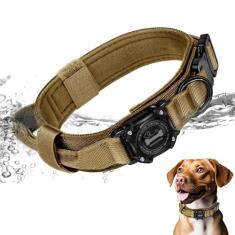 RHXOFYANG Coleira para cães com suporte de airtag, coleira para cães IP68 à prova d'água com alça de controle e fivela de metal, suporte de coleira de ar tático militar para cães médios e grandes