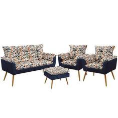 Namoradeira e 2 Poltronas Opala com Puff Lunar F-014 Sued Estampado Be