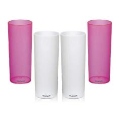 Kit 4 Copos Tubo Branco E Rosa Neon 300 Ml - Krystalon