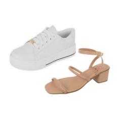 Kit Tênis Casual Branco + Sandália Salto Bloco Baixo Bellinda Shoes, N