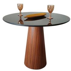 Mesa De Jantar Cone 100 Cm Base Madeira Pau Ferro Rajado Tampo Laca + Vidro Cor Marrom