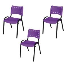 Kit 3 Cadeira ISO Tubo Oblongo Aço Industrial Empilhavel - Mobigu, Rox