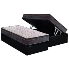 Conjunto Box Baú Solteiro: Colchão Espuma Ortobom D20 Physical Super Hiper Resistente 17 + Base CRC Suede Black(88x188)