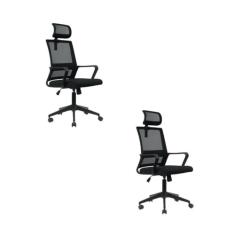 Kit 2 Cadeiras para Escritório Giratória Presidente Tokyo com Apoio Cabeça Preto