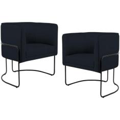 Kit 02 Poltronas Decorativas Fixa Base de Aço Preto Betina D02 Materia