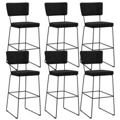 Kit 06 Banquetas Alta Para Cozinha Sala De Jantar Base Aço Fixa Allana