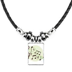 DIYthinker Colar de notas musicais em formato redondo com pingente de corda de couro