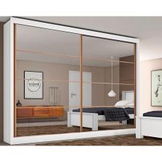 Guarda Roupa Casal 2 Portas de Correr e 6 Gavetas c/2 Espelhos Sevilha Branco Acetinado - Europa