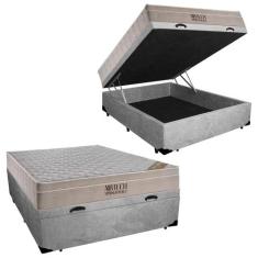 Cama Box Baú Casal Suede + Colchão Ortobom Airtech Molas Ensacadas 138