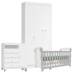 Quarto De Bebê 3 Portas Ternura Baby Com Berço Lara Branco Brilho - Incorplac