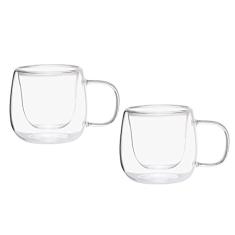 Mimo Style Par de Copos Para Café Parede Dupla Com Alça, Material Vidro Borossilicato de, Capacidade de 80 ml, Resistente, Suporta Altas e Baixas Temperaturas, Não Queima as Mãos
