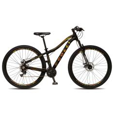 Colli Bike Eudora, Bicicleta Adulto Unissex, Preta Com Decalque Amarelo Médio/Laranja Neon, Aro 29