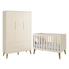 Jogo de Quarto Infantil Theo Retrô Guarda Roupa 3 Portas e Berço com P