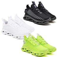 3 Tênis de Corrida Feminino Academia Confortavel Verde/Branco - Evolte