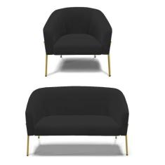 Sofá Namoradeira E Poltrona Pé De Ferro Dourado Stella Veludo Preto D0