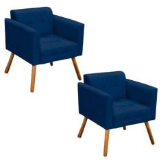 Kit 02 Poltronas Elisa Suede Azul Marinho Pés Palito Drossi - D'ROSSI