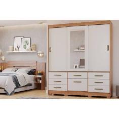 Guarda Roupa Casal 3 Portas De Correr E 7 Gavetas C- Espelho Luiza Cinamomo-off White - Panan