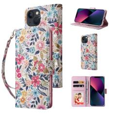 UEEBAI Capa carteira para iPhone 13 de 6,1 polegadas, capa de telefone de couro PU com suporte e bloqueio de RFID, capa flip com compartimentos para cartões, alça de pulso, padrão gravado, fecho