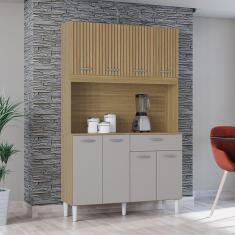 Cozinha Compacta 8 Portas 1 Gaveta Cássia Poquema Damasco/ripado/offwhite