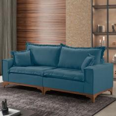 Sofá 4 Lugares Com Almofadas M47 Martins Estofados Linho/Azul Petroleo