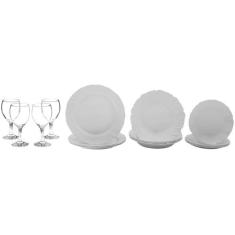 Aparelho de Jantar com Taça 16 Peças Duralex - Redondo Branco Pétala, 