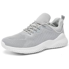 Akk Sapatos masculinos com bico largo – Sapatos de caminhada de largura extra larga confortável tênis de corrida atlética corrida treino academia tênis para inchaço joanete fascite plantar, Cinza,