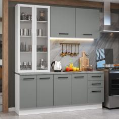 Armário de Cozinha Completa 190cm com Cristaleira Branco/Cinza Agata Madesa 01